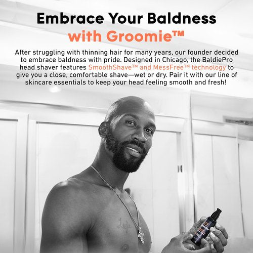 GROOMIE Natural Pre-Shave Oil for Bald Headed Men and Women | Specially Formulated Plant Based Recipe with Milk Thistle Seed, Essential Oils, Antioxidants, and Vitamin E | Promotes Close Shave -1 OZ