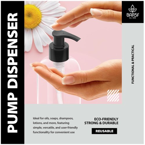 Bar5F Plastic Bottles with Pump Dispenser, 12 oz | Leak Proof, Empty, Clear Refillable, BPA Free for Body Wash, Moisturizer, Face Cream, Liquid Soap | Black & White Pumping Caps | Set of 2