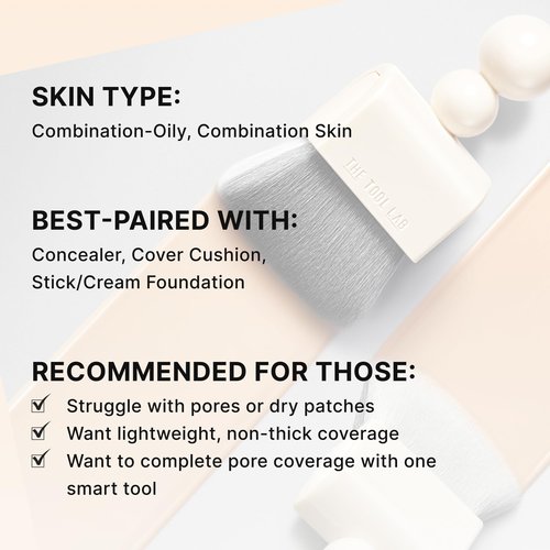 THE TOOL LAB Magnet Styler Pore Dual Brush, Liquid Foundation Brush, Professional Flat Top for Liquid and Cream Makeup, Buffing and Blending, Korean Makeup (1 Count)