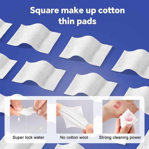 Square Cotton Pads for Face (475 Count) - 100% Pure Cotton, Soft Lint-Free Makeup Remover Pads for Facial and Eye Use, Double-Sided Design to Save Water and Hypoallergenic (75 Thick & 400 Ultra-Thin)