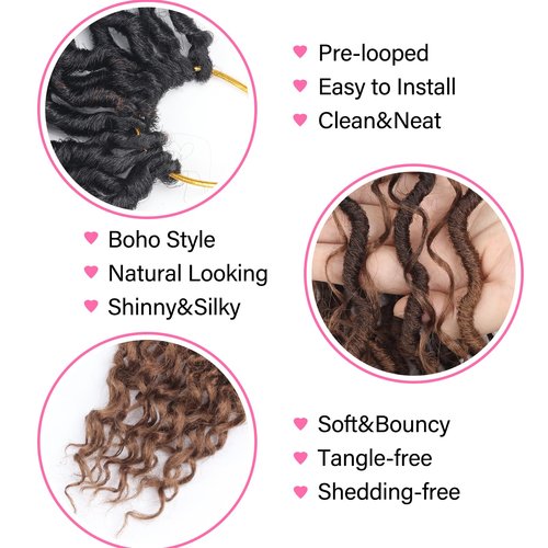Sosihua Goddess locs crochet hair, 9 packs soft boho faux locs with curly ends bohemian crochet dreads for black women(14Inch,#1B-4-30)