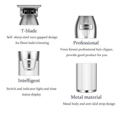 Kemei Professional Bald Head Hair Clippers - Cordless T Blade Trimmer & Grooming Kit for Men