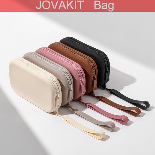 JOVAKIT Small Portable Silicone Makeup Bag for Women, Travel Waterproof Toiletry Cosmetic Bag Gifts for Women, Zipper Closure Makeup Case with Handle (Black)