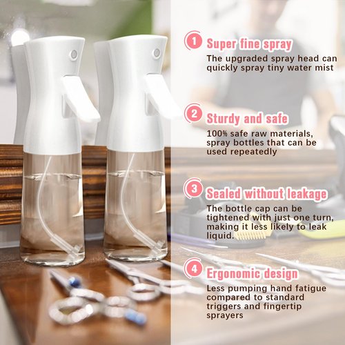 Apidgrowth Continuous Spray Bottle,Hair Spray Bottle,Plants Water Spray Mist Bottle,Ultra-Fine Spray Bottle for Hair,Skincare, Plant Care, Pet Grooming, Cleaning,2 Pcs (6.8 oz White)-Christmas