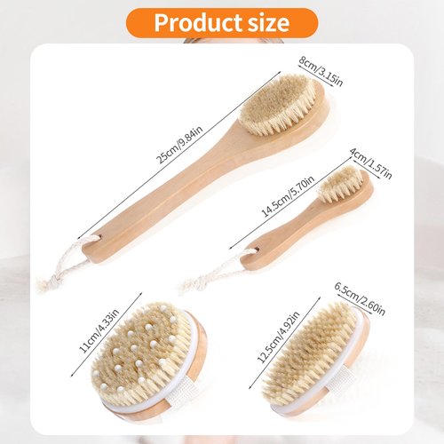 4 Pcs Dry Brush Set, Dry Brushing Body Brush for Lymphatic Drainage, Dry Brush for Body Lymphatic Drainage, Dry Body Brush, Body Dry Brush, Skin Brush for Dry Brushing, Dry Brushes
