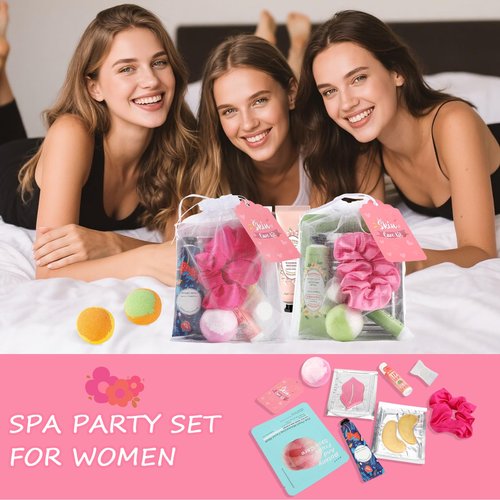 Jutqut 120PCS Spa Party Supplies for Girls, Include Facial Masks, Lip Mask, Under Eye Patches, Lip Balm, Foot Bath Bombs, Hand Cream, Compressed Towel, Hair Band, Sleepover Party Supplies for Girls