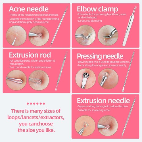 JPNK Blackhead Remover Tool Comedones Extractor Acne Removal kit & Eyebrow Trimmer Kit, 8PCS in One with 5X Magnifying Mirror (Silver)
