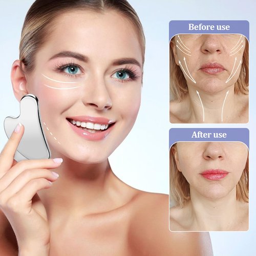 heqxwl 2 Pcs Stainless Steel Scraping Facial Tool for Jawline Sculpting and Decongestive Lymphatic Drainage, Face Massager Tool