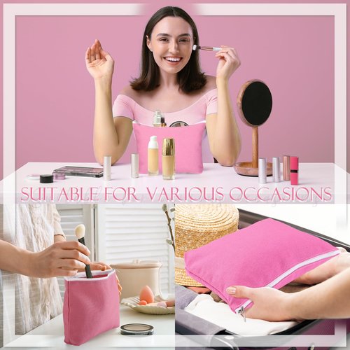 Reginary 10 Pcs Canvas Makeup Bags Bulk for Women Wedding Travel Toiletry Cosmetics Bags Blank DIY Pencil Pouch, Gift for Patrick's Day Easter Bridal Shower Mental Health(Pink)