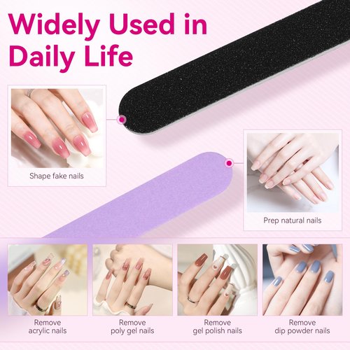 Makartt Mini Nail Files: 100/180 Grit Emery Boards for Nails, 100 Pcs Disposable Doubled Sided Coarse & Fine Bulk Manicure Kit Home Salon Use(Black White Pink Purple Brown)