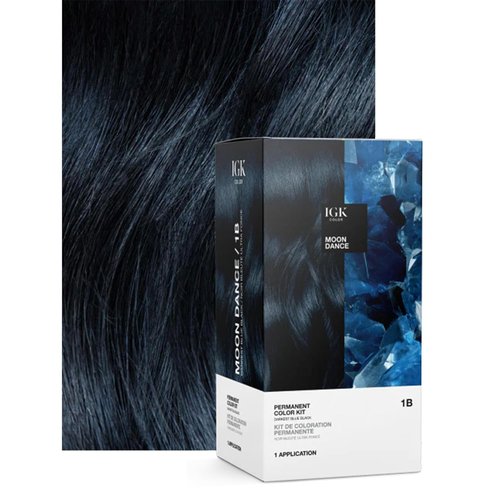 IGK Permanent Hair Dye Color Kit - 1B Moon Dance Darkest Blue Black | 100% Gray Coverage, Strength & Shine