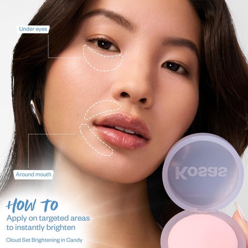Kosas Cloud Set Face Brightening Powder - Pressed Brightening Powder, Smooths Shine Controll, Coverage for Dark Undereye & Uneven Skin - Lightweight Setting Powder - Candy (Sheer Brightening Pink)
