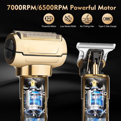 Dumite Professional Hair Clippers for Man,Electric Shavers Razor T-Blade Hair Trimmer, Men’s Grooming Kit Cordless Barber Trimmer Bald Shavers with 4 Guides & 3 Foil Head (Bronze)