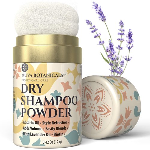 Nuva Botanicals Dry Shampoo Powder - Volumizing Biotin Formula with Lavender & Ginseng | Travel Size (0.42 oz)