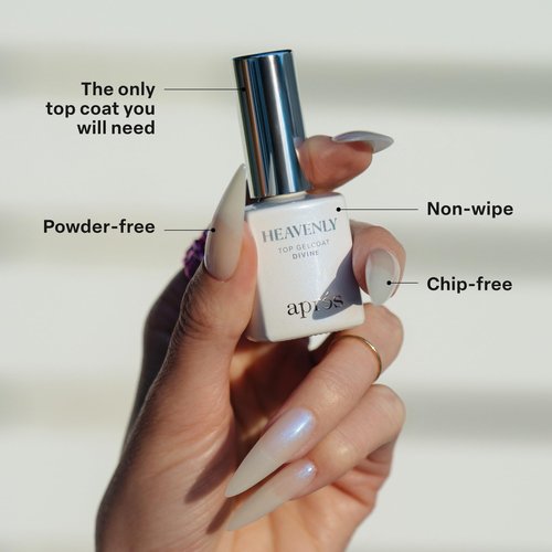 Apres Heavenly Top Gelcoat, 15 ml Non-Wipe Nail Gel Polish Top Coat, Shimmery Long Lasting Topcoat (Cherub, 15 ml)