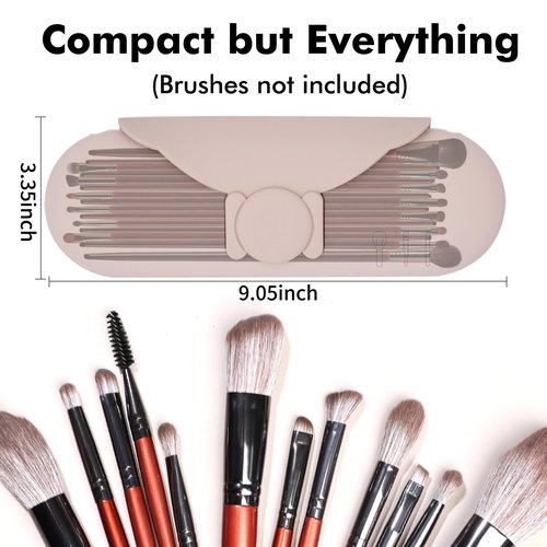 DivaDwell Depot Travel Makeup Brush Holder with Cleaning Pad -Silicone Brush Organizer Case, Magnetic Closure Waterproof Cosmetic Bag for Easy Storage & On-the-Go Cleaning (9.05 Inch)