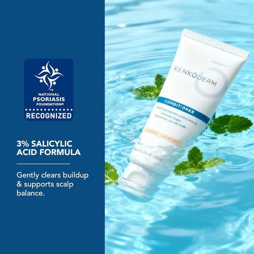 Kenkoderm Psoriasis Conditioner - 3% Salicylic Acid for Sensitive Skin | 8-Ounce Tube, Color & Fragrance Free