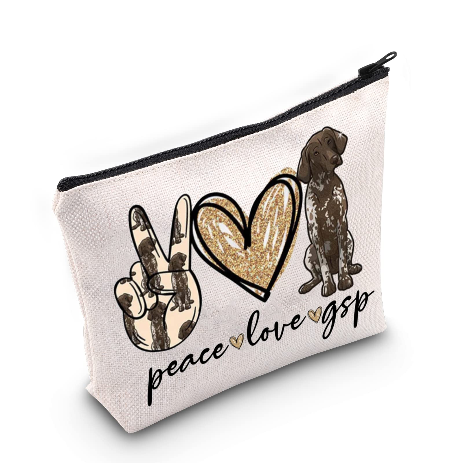 WZMPA German Shorthaired Pointer Cosmetic Makeup Bag GSP Dog Gifts Peace Love GSP Zipper Pouch Bag For Women Girls (Peace GSP)