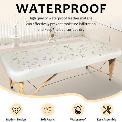Lufyzora PU Leather Massage Table Cover Waterproof Massage Table Cover Protector Elastic, Odorless & Anti-Wrinkle Wipeable Massage Bed Cover Fitted for 6FT Massage Bed/Spa Bed/Lash Bed (White, 1Pcs)