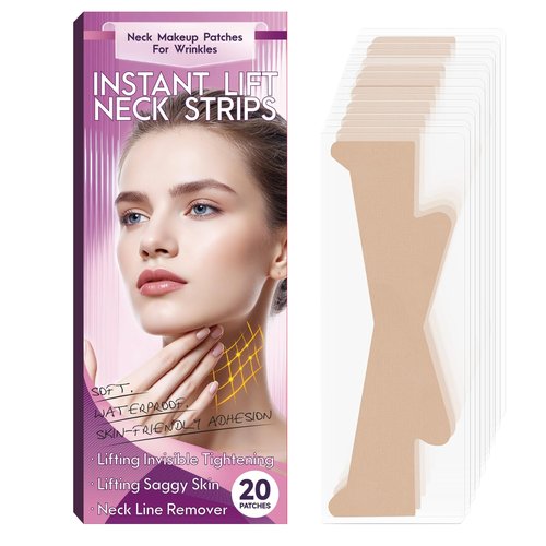 Bocello 20PCS Neck Tape Lifting Invisible, Neck Lift Tape, Reusable Face Lifting Tape Invisible, High Elastic Strips for Double Chin Ne-ck Jowls, Improve Ne-ck Lines and Wrinkles