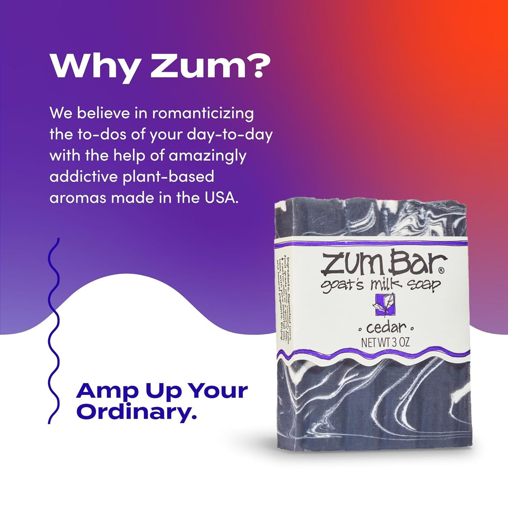 Zum Indigo Wild Goat's Milk Soap Bar - Nourishing Essential Oil Soap for Hands & Body - Cedar Scent, 3 oz (3 Pack)