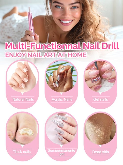 Professional Electric Nail Drill Portable Nail File for Acrylic Gel Nails, 20000RPM Professional Nail Drill Machine for Nail Polish Remover with the Function of Storing Manicure Accessories, Purple