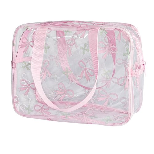 TotePrint Flower Makeup Bag - Clear Printable Vinyl Cosmetic Pouch, Waterproof Small Clear Gift Bags for Travel & Organizer (Pink Bow)