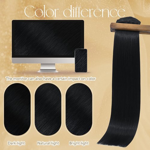 Clip in Hair Extensions Real Human Hair 75g #1 Jet Black Human Hair Extensions 15 Inches 7pcs Natural Straight Silky Black Hair Clip Ins for Black Women 75g #1