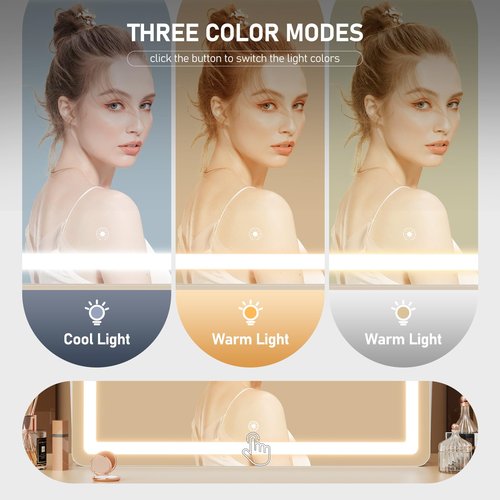 Gvnkvn Vanity Mirror with Lights, 15"× 11" LED Makeup Mirror, Lighted Makeup Mirror with Lights, Smart Touch Control Dimmable 3 Modes Light 360°Rotation Gold