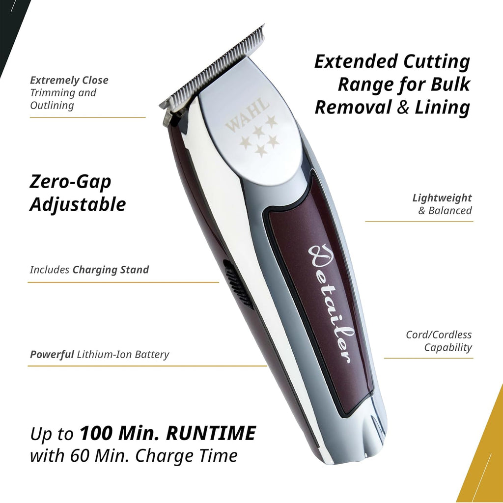 Wahl Professional 5 Star Cordless Detailer Li Trimmer - T Wide Blade & 100 Min Runtime | Includes Charging Stand