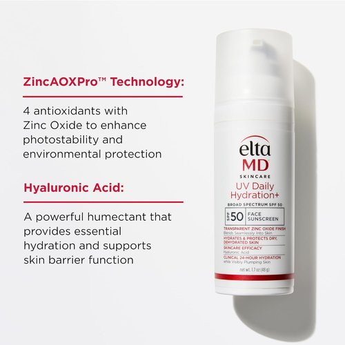 EltaMD UV Daily Face Sunscreen - Transparent Zinc Oxide & Hyaluronic Acid for Moisturizing Protection | Ideal for All Skin Types