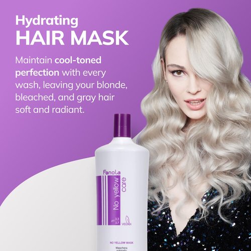 Fanola No Yellow Purple Hair Mask - Deep Conditioning for Blonde & Grey Hair - 33.8 Fl Oz