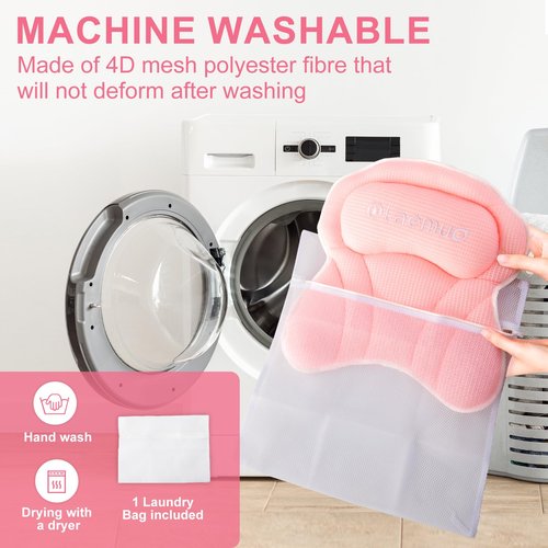 Olaemuo Bath Pillows for Tub, Bath Pillow Luxury Bathtub Pillow, Comfy Bath Tub Pillow for Bathtub for Head and Neck with Non-Slip Suction Cups for Tub, Relaxing Bath Accessories Spa Gifts-Pink