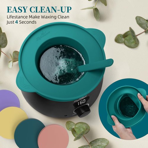 Lifestance Removable Silicone Wax Pot Liner with 2 Spatulas for 16oz Waxing Kit, Total 17 Items, Anti-Scalding Foldable Silicone Wax Warmer Bowl & Reusable Sticks, Easy to Clean