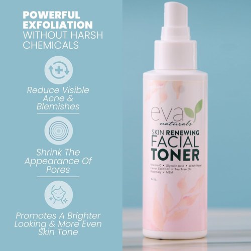 Eva Naturals Witch Hazel Face Toner - Hydrating & Clarifying with Glycolic Acid, Vitamin C & Aloe (4oz)