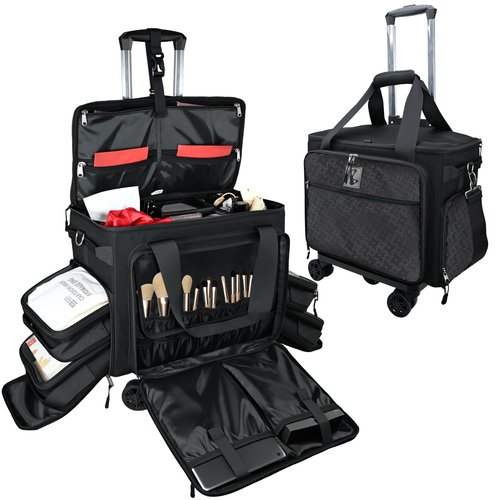 BatlFrist Rolling Cosmetic Bag with 4 Removable Bags,Professional Cosmetic Bag with Brushes Storage Section.Cosmetic Bag with Detachable Dividers (Patent Design)(Black)