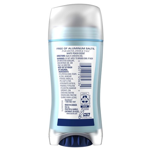 Secret Aluminum Free Deodorant for Women, 48hr Odor Protection, Free of Parabens Dyes Talc & Baking Soda, PH Balancing Minerals, Invisible Solid, White Peach Scent, 2.4 oz (Pack Of 3)