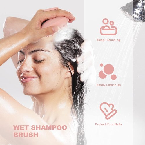 AIMIKE Scalp Massager Shampoo Brush - Soft Silicone Hair Scrubber for Dandruff Removal & Growth - Pink