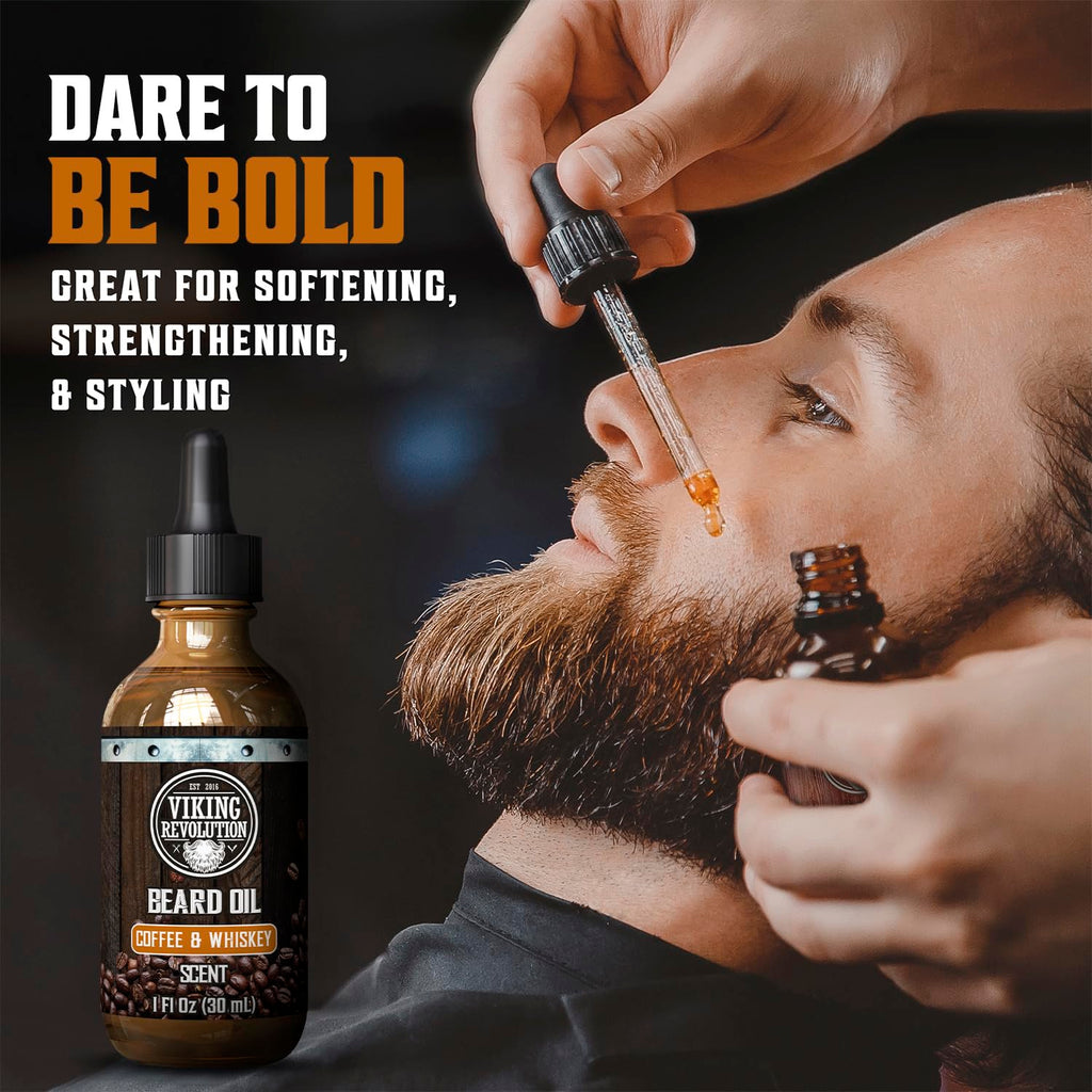 Viking Revolution Coffee Whiskey Beard Oil - Natural Argan & Jojoba Oil Beard Softener | 1 Pack