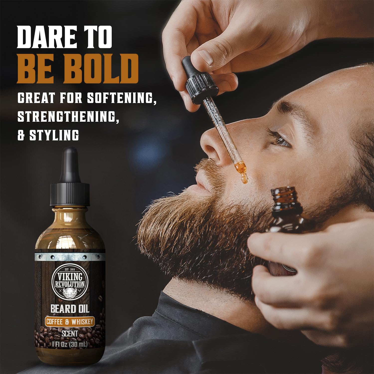Viking Revolution Coffee Whiskey Beard Oil - Natural Argan & Jojoba Oil Beard Softener | 1 Pack