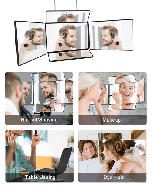Aokoka 5 Way Mirror with Light for Self Hair Cutting, 360° Barber Mirror for Men Shaving, Makeup Mirror with Height Adjusta for Braiding Hair Styling Dye Hair for Women