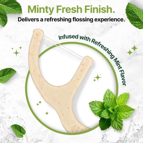 Verde Living Double Thread Biodegradable Floss Picks (200-Count) - Mint Flavoured Eco-Friendly Plant-Based Dental Flossers for Tight Teeth - Plastic-Free Floss with Ergonomic Design for Sensitive Gums