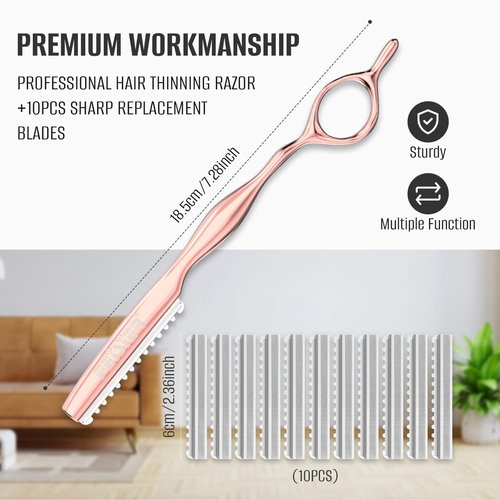 FEISIER Hair Razors for Cutting Hair, Professional Styling Texturizing Razor, Stainless Steel Thinning Razor Kit with 10 Replacement Blades, Premium Texture Cutting Razor for Salon and Home
