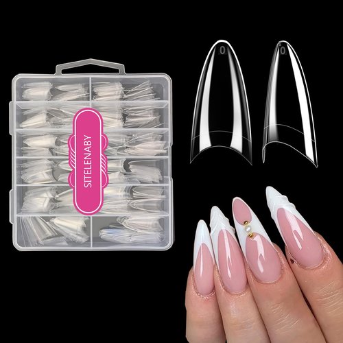SITELENABY Long Almond Nail Tips,300PCS Soft Gel Pre-Shaped Acrylic Nail Tips X Half Cover Press On Nails, Almond Shape Nails For Nail Extension DIY