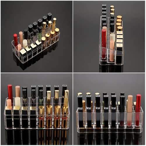 ELLDOO 2 Pack Rollerball Perfume Organizer, 24 Spaces Clear Acrylic Perfume Storage Holder Beauty Scent Holder, Makeup Lipgloss Lipstick Display Case