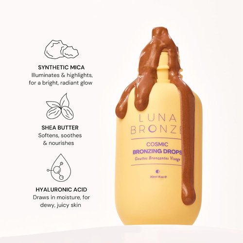 Luna Bronze Cosmic Bronzing Drops - Lightweight, Hydrating Liquid Bronze | Non-Greasy Formula with Sodium Hyaluronate & Shea Butter (30ml/1.01 fl. oz)