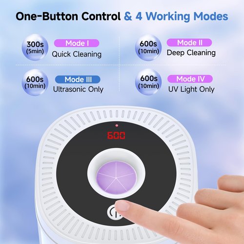 Ultrasonic Retainer Cleaner Machine, 45kHz Dental Cleaning Pod for Denture, Aligner, Nightguard, Mouth Guard, Toothbrush, Jewelry, with Digital Timer, 200ML & 4 Modes for All Dental Appliances