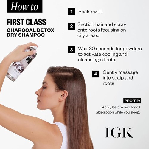 IGK First Class Charcoal Detox Dry Shampoo - Deep Cleansing & Odor Absorbing | Adds Volume & Texture | 6.3 oz