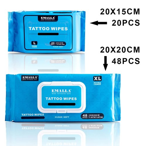 Emalla Tattoo Wipes, Large 60pcs All in One Premium Tattoo Care Wipes to Clean Skin and Tattoo Aftercare Tattoo Supplies (3 Pack)