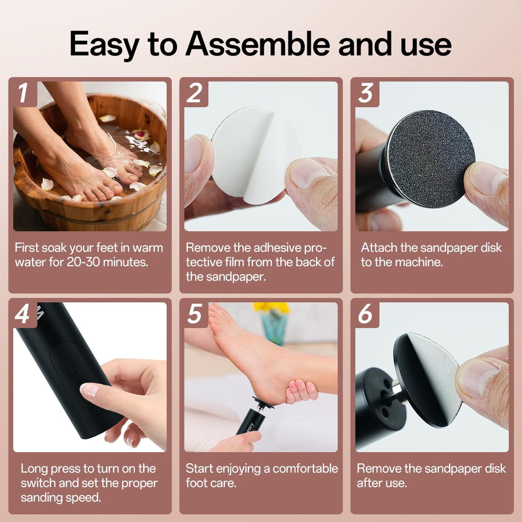 Wanvary 2 in 1 Electric Foot Callus Remover, USB Rechargeable Foot File Sander with 80/120 Grit Sandpaper Discs,High Quality Professional 1200RPM Aluminum Callus Remover for Nail Care